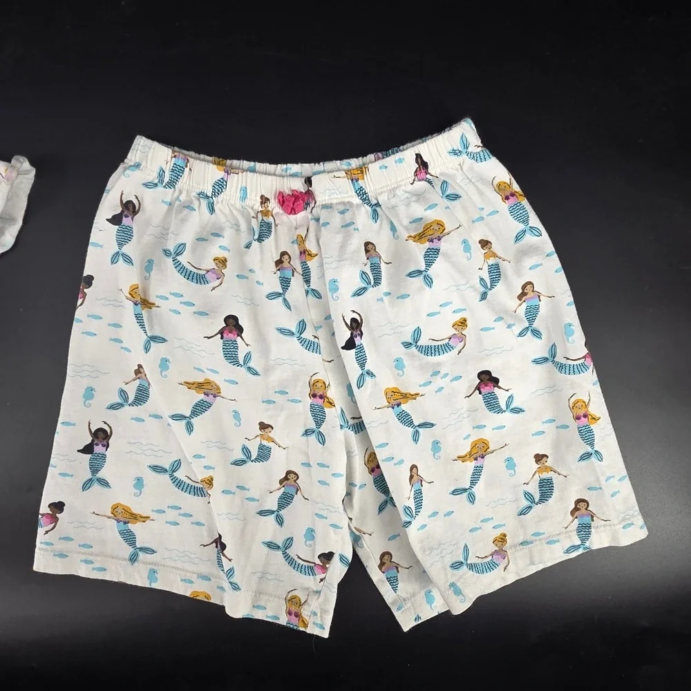 Mothercare Girls Mermaid Pajama Set White Flutter Sleeve Top Shorts Size 9-10Y